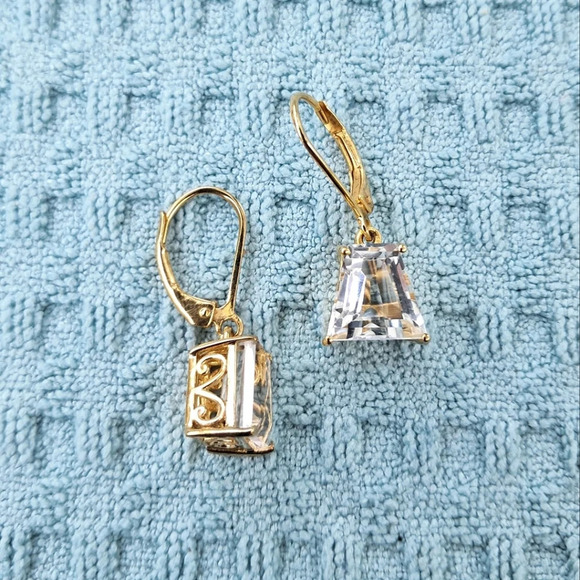 White Topaz Dangle Earrings In 14k Yellow Gold Vermeil. - Picture 2 of 3